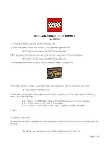 LEGO 42205 Technic Chevrolet Corvette Stingray Race Car Toy, 8-Cylinder Engine and Differential