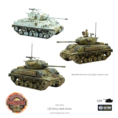 Warlord Games US Army Tank Force - 1:56 / 28mm Plastic Scale Model Tanks for Achtung Panzer Highly Detailed World War 2 Miniatures for Table-top Wargaming