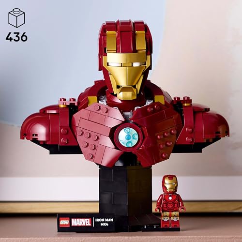 LEGO 76327 Marvel Iron Man MK4 Bust - Display Model Building Set for Adults incl. a Tony Stark Minifigure, plus Shoulder Cannons and a Rotating Head