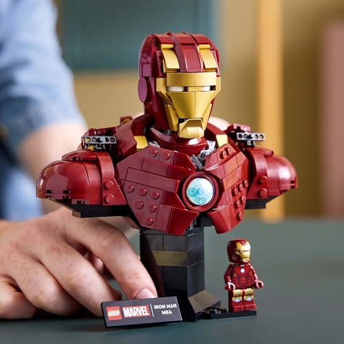 LEGO 76327 Marvel Iron Man MK4 Bust - Display Model Building Set for Adults incl. a Tony Stark Minifigure, plus Shoulder Cannons and a Rotating Head