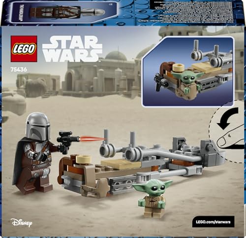 LEGO 75436 Star Wars The Mandalorian & Grogu's Speeder Bike Toy - incl. a Grogu Figure & Din Djarin Minifigure w/a Blaster