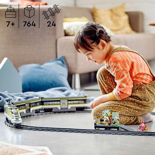 LEGO 60337 City Express Passenger Train Set, Remote Controlled with Working Headlights, 2 Coaches and 24 Track Pieces, Plus 6 Minifigures