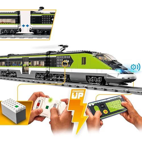 LEGO 60337 City Express Passenger Train Set, Remote Controlled with Working Headlights, 2 Coaches and 24 Track Pieces, Plus 6 Minifigures