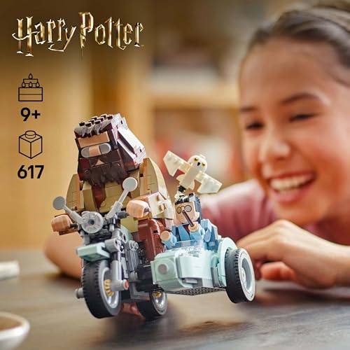 LEGO 76443 Harry Potter Hagrid & Harry’s Motorcycle Ride - Play and Display Motorbike Toy with a Sidecar & Hedwig Owl Figure