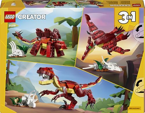 LEGO 31379 Creator 3in1 Fierce Dinosaur Toy - Build Velociraptor, Stegosaurus or Pterosaur Dino Figures w/Skeleton & Sharp Teeth Elements