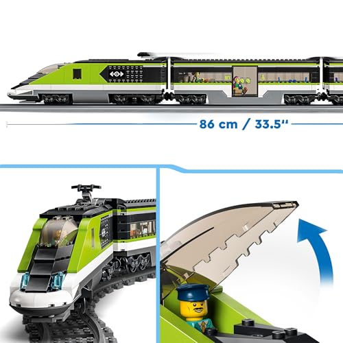 LEGO 60337 City Express Passenger Train Set, Remote Controlled with Working Headlights, 2 Coaches and 24 Track Pieces, Plus 6 Minifigures