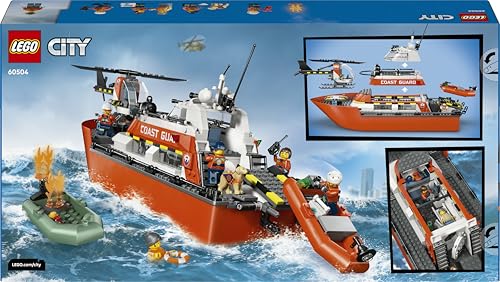 LEGO 60504 City Coast Guard Rescue Boat & Helicopter Toy - Emergency Vehicles Playset with Model Floating Ship, 5 Minifigures & a Dog Figure
