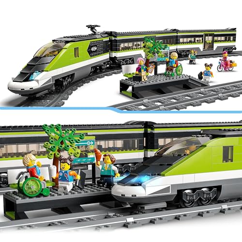 LEGO 60337 City Express Passenger Train Set, Remote Controlled with Working Headlights, 2 Coaches and 24 Track Pieces, Plus 6 Minifigures