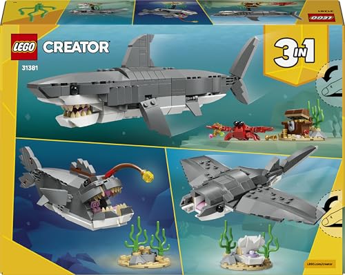 LEGO 31381 Creator 3in1 Fierce Shark with a Treasure Chest - Sea Animal Figure Transforms into an Anglerfish or Manta Ray
