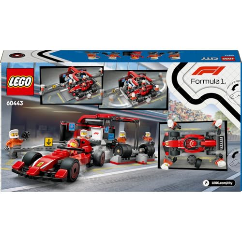 LEGO 60443 - City F1 Pit Stop & Pit Crew with Ferrari Car Toy - Formula 1 Set incl. a Driver Minifigure, 4 Mechanics, Spare Tyres & Wheel Guns