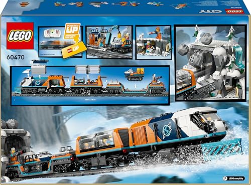 LEGO 60470 City Explorers’ Arctic Polar Express Train Set - incl. a Remote-Controlled Train Toy, Snowplough, 22 Track Pieces, 6 Minifigures & a Rockfall Function