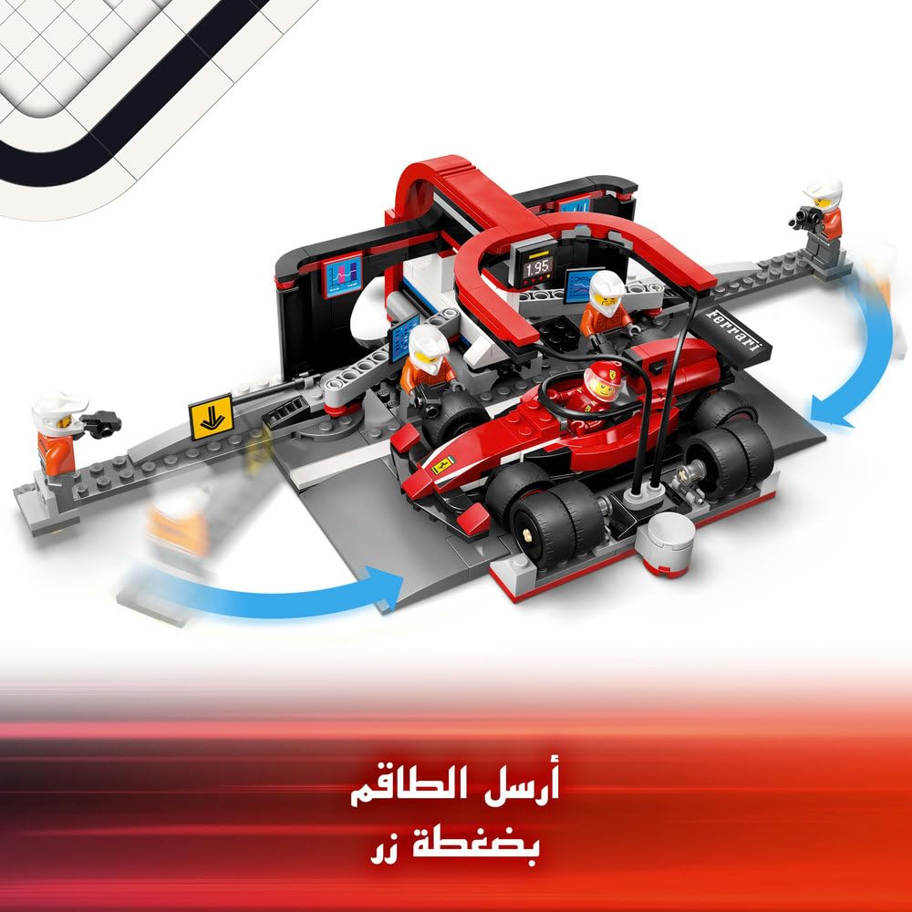 LEGO 60443 - City F1 Pit Stop & Pit Crew with Ferrari Car Toy - Formula 1 Set incl. a Driver Minifigure, 4 Mechanics, Spare Tyres & Wheel Guns