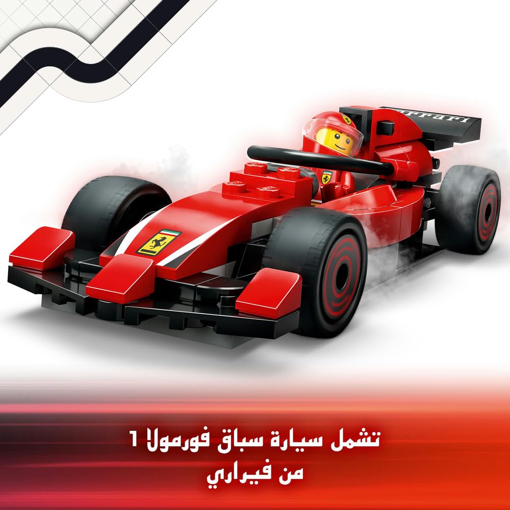 LEGO 60443 - City F1 Pit Stop & Pit Crew with Ferrari Car Toy - Formula 1 Set incl. a Driver Minifigure, 4 Mechanics, Spare Tyres & Wheel Guns