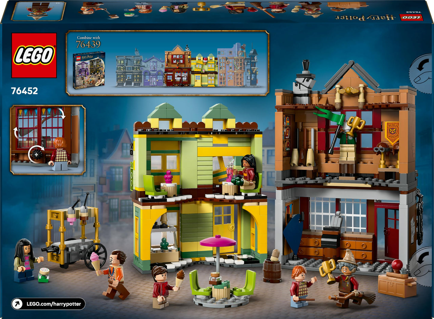 LEGO 76452 Harry Potter Quality Quidditch Supplies & Ice Cream Parlour Set with 2 Diagon Aley Shop Toys, 6 Minifigures & Accessories incl. a Nimbus 2000 Broom