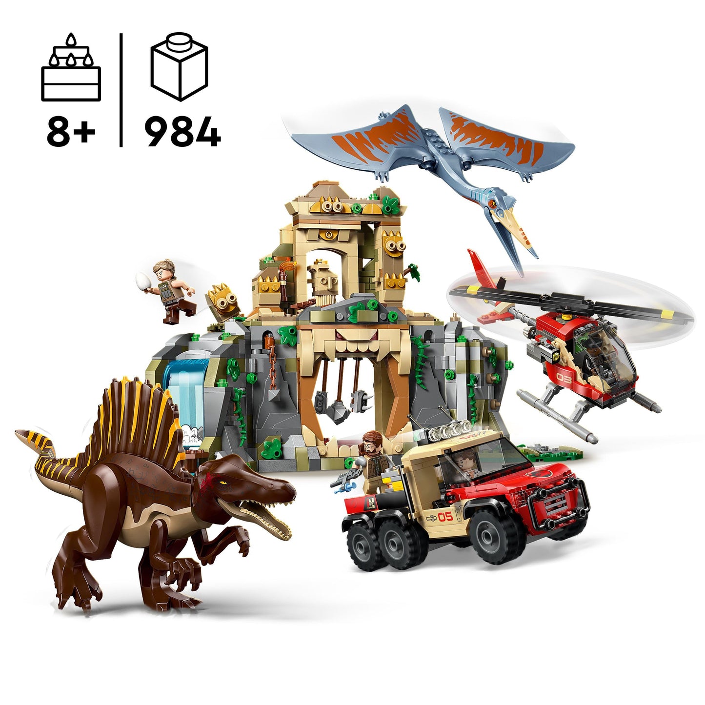 LEGO 76976 Jurassic World Spinosaurus & Quetzalcoatlus Air Mission Toy - incl. 2 Dinosaur Figures, Truck & Helicopter Toys plus 4 Minifigures