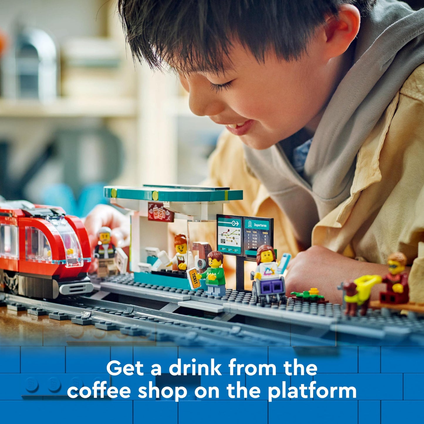 LEGO 60423 City Downtown Tram and Station Vehicle Building Toy Set for 7 Plus Year Old Kids, Boys & Girls, with 6 Minifigures and a Guide Dog Figure
