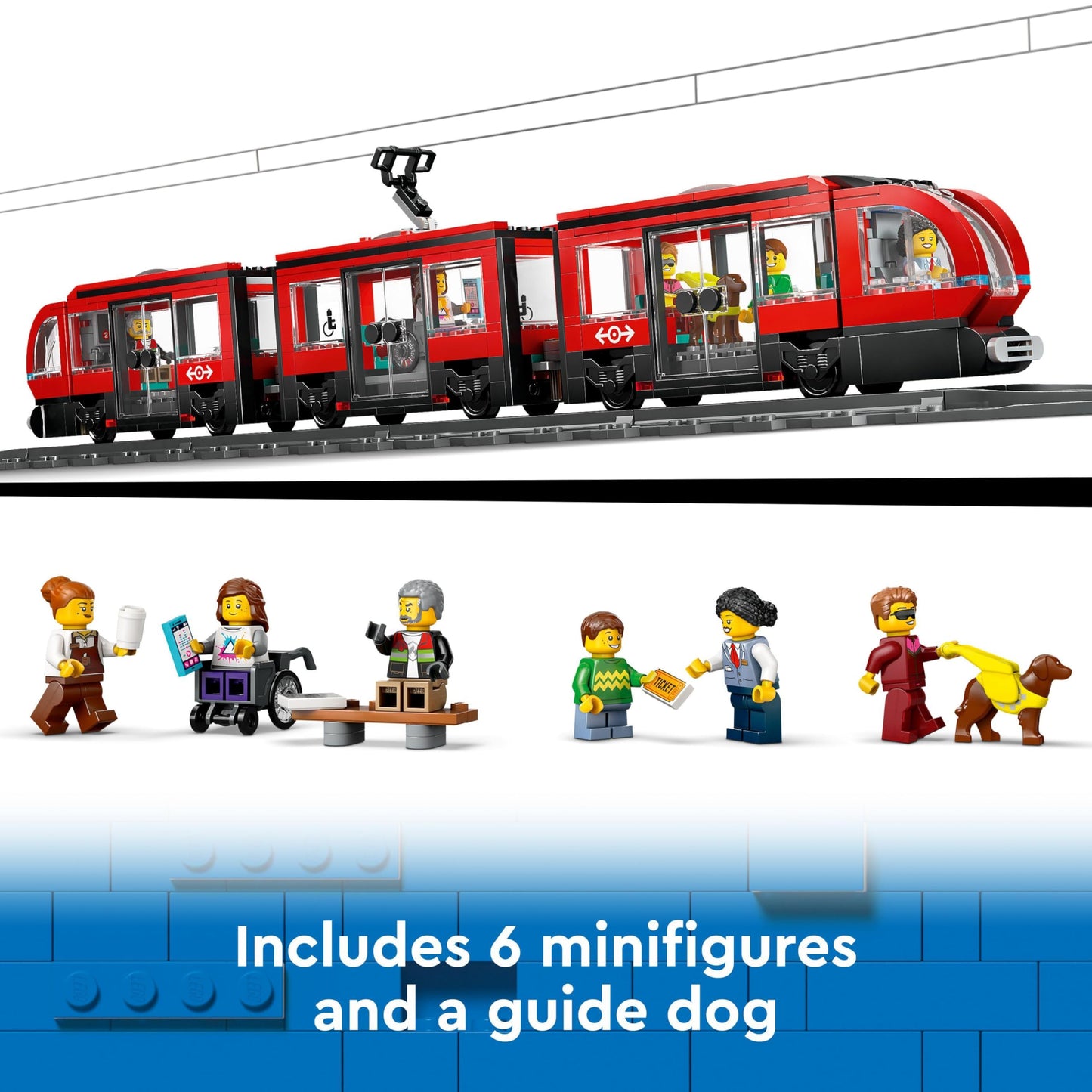 LEGO 60423 City Downtown Tram and Station Vehicle Building Toy Set for 7 Plus Year Old Kids, Boys & Girls, with 6 Minifigures and a Guide Dog Figure