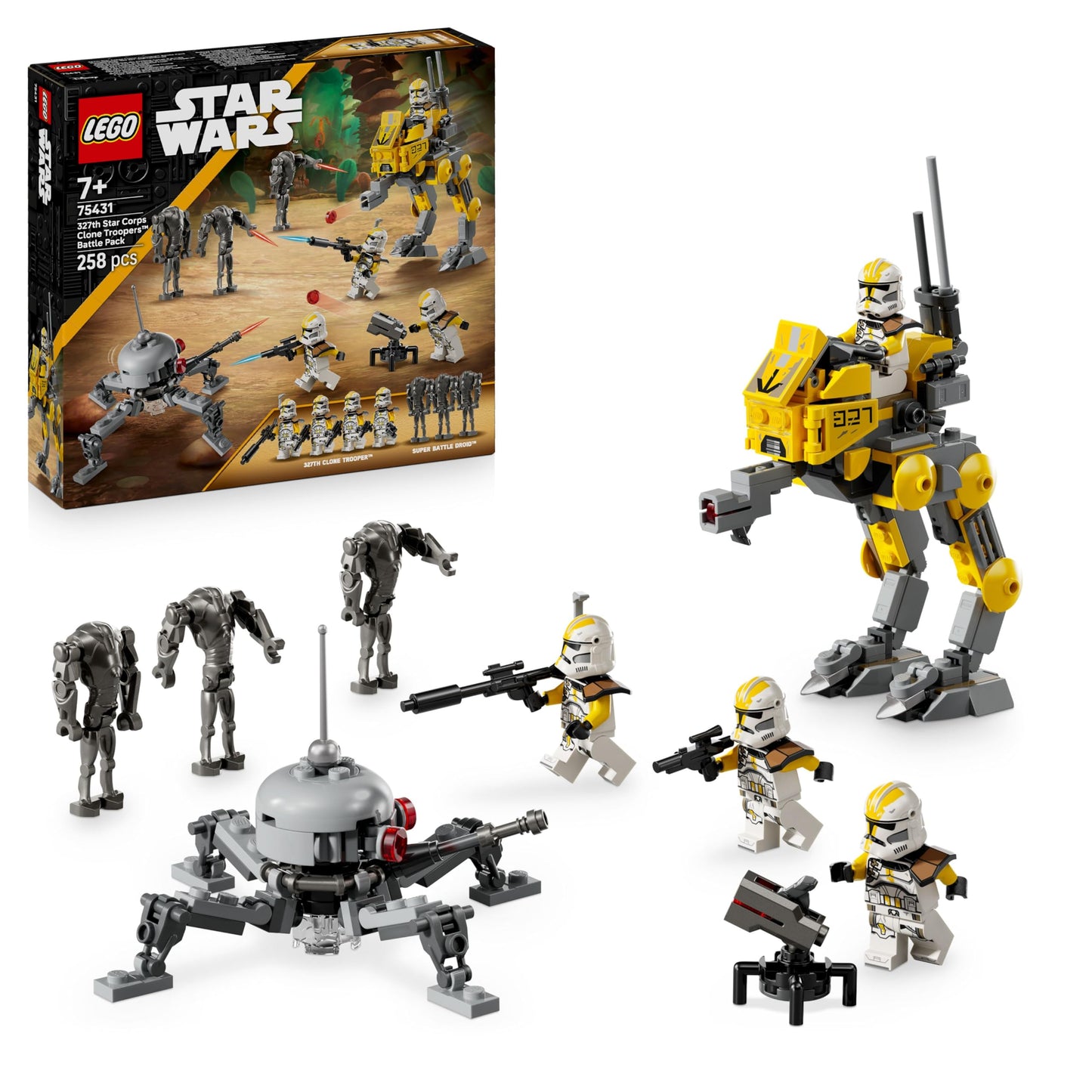 LEGO Star Wars 75431 327th Star Corps Clone Troopers Battle Pack - Collectible Toy incl. 4 Minifigures, 3 Battle Droid Figures & an AT-RT