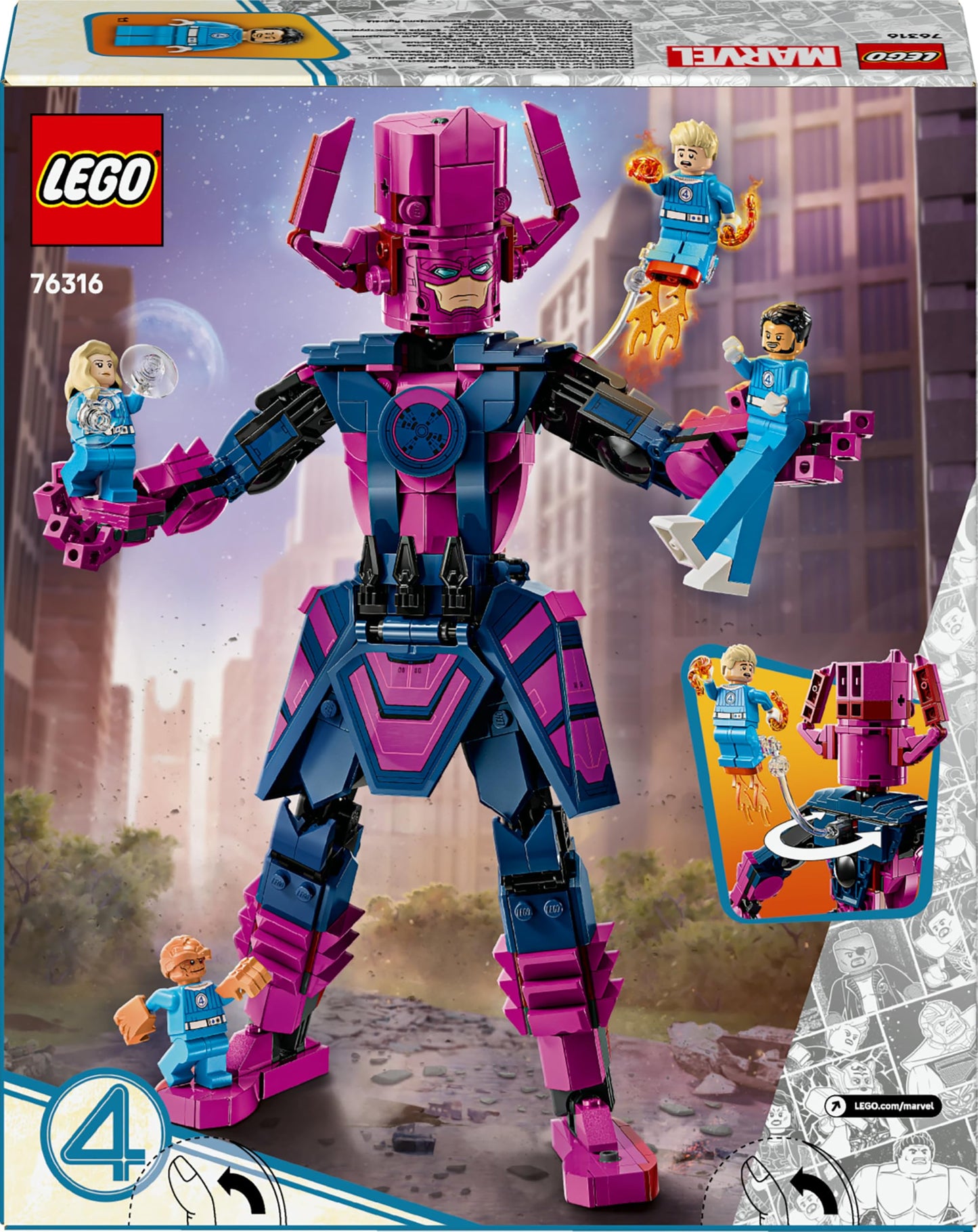 LEGO 76316 Marvel Fantastic Four vs. Galactus Construction Figure - Building Toy with Reed Richards, Invisible Woman, The Thing & Human Torch Minifigures