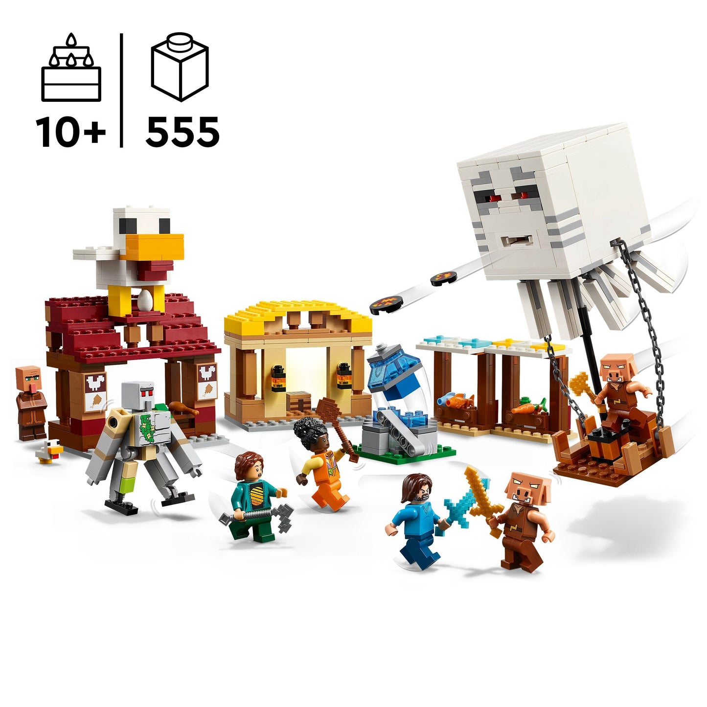 LEGO 21273 Minecraft The Ghast Balloon Village Attack - 4 Minifigures & Iron ...