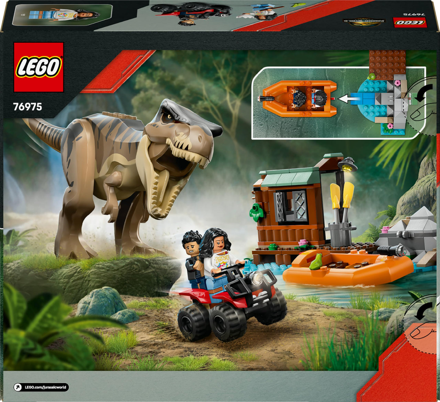 LEGO 76975 Jurassic World T. Rex River Escape incl. a Dino Figure, Boat Toy, ATV & 2 Minifigures