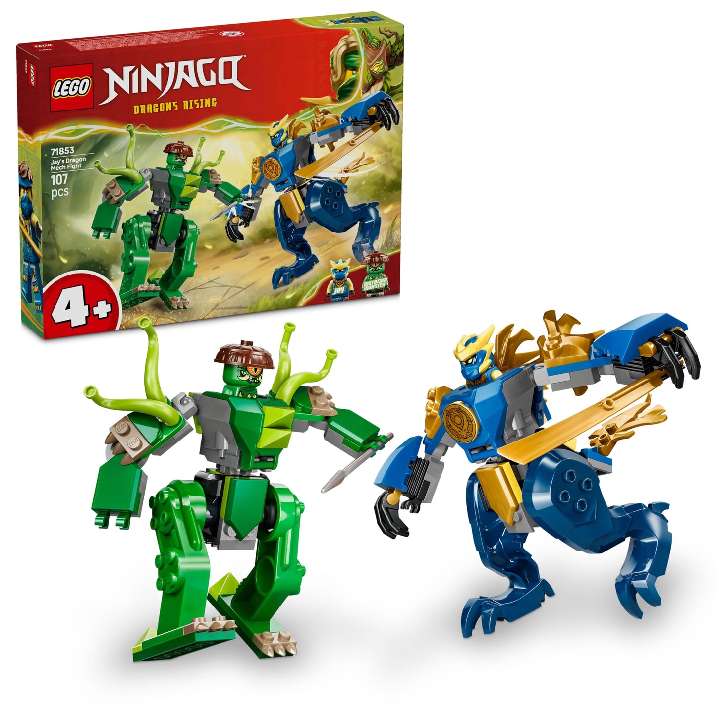 LEGO 71853 NINJAGO Jay's Dragon Mech Fight - Ninja Toy with 2 Action Figures, 2 Minifigures, Katana & Sword