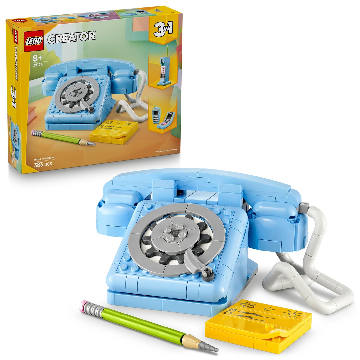 LEGO 31174 Creator 3in1 Retro Telephone Toy with Rotary Dial - Transforms into a 1980s Model or 2 Mobile Phones from the 2000s