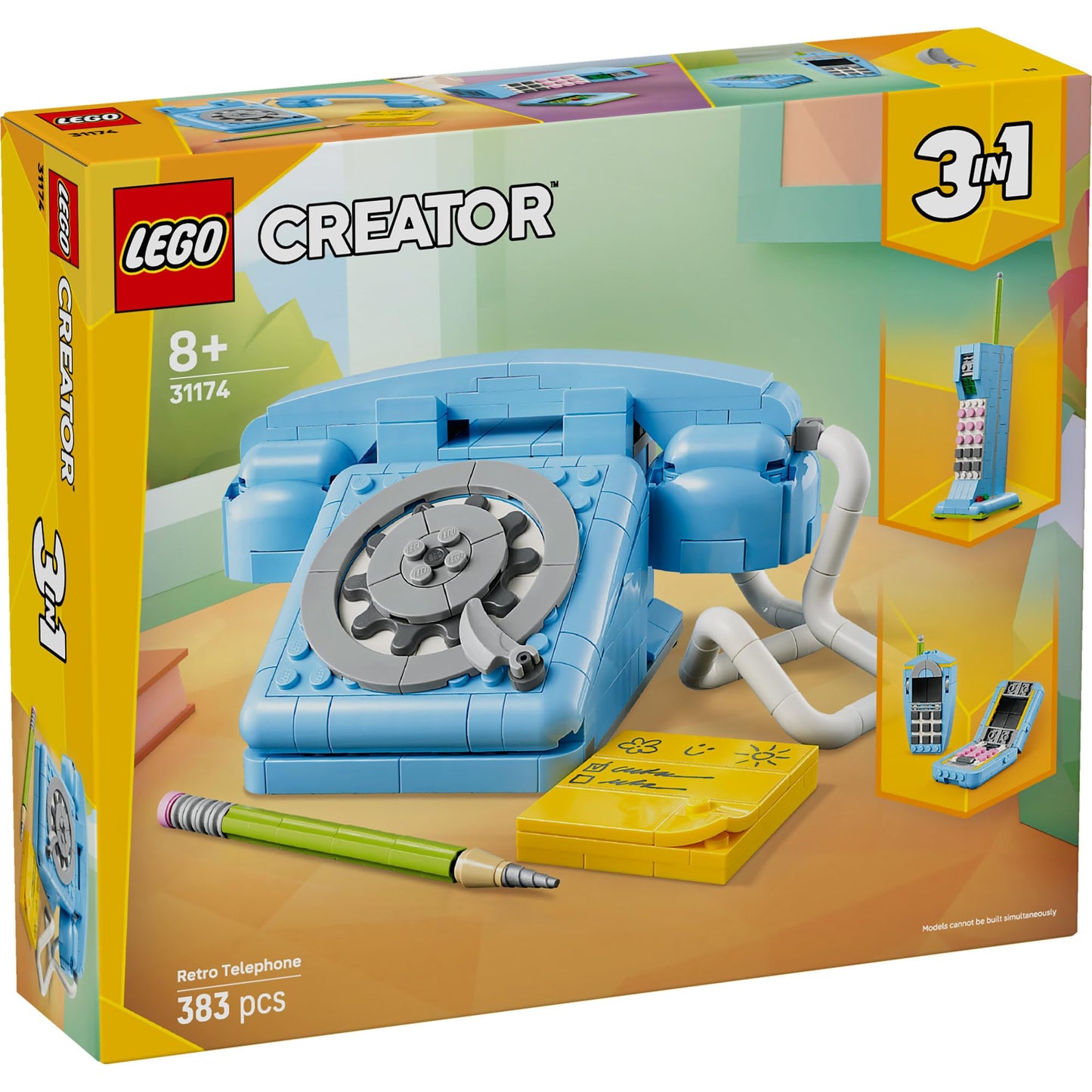 LEGO 31174 Creator 3in1 Retro Telephone Toy with Rotary Dial - Transforms into a 1980s Model or 2 Mobile Phones from the 2000s