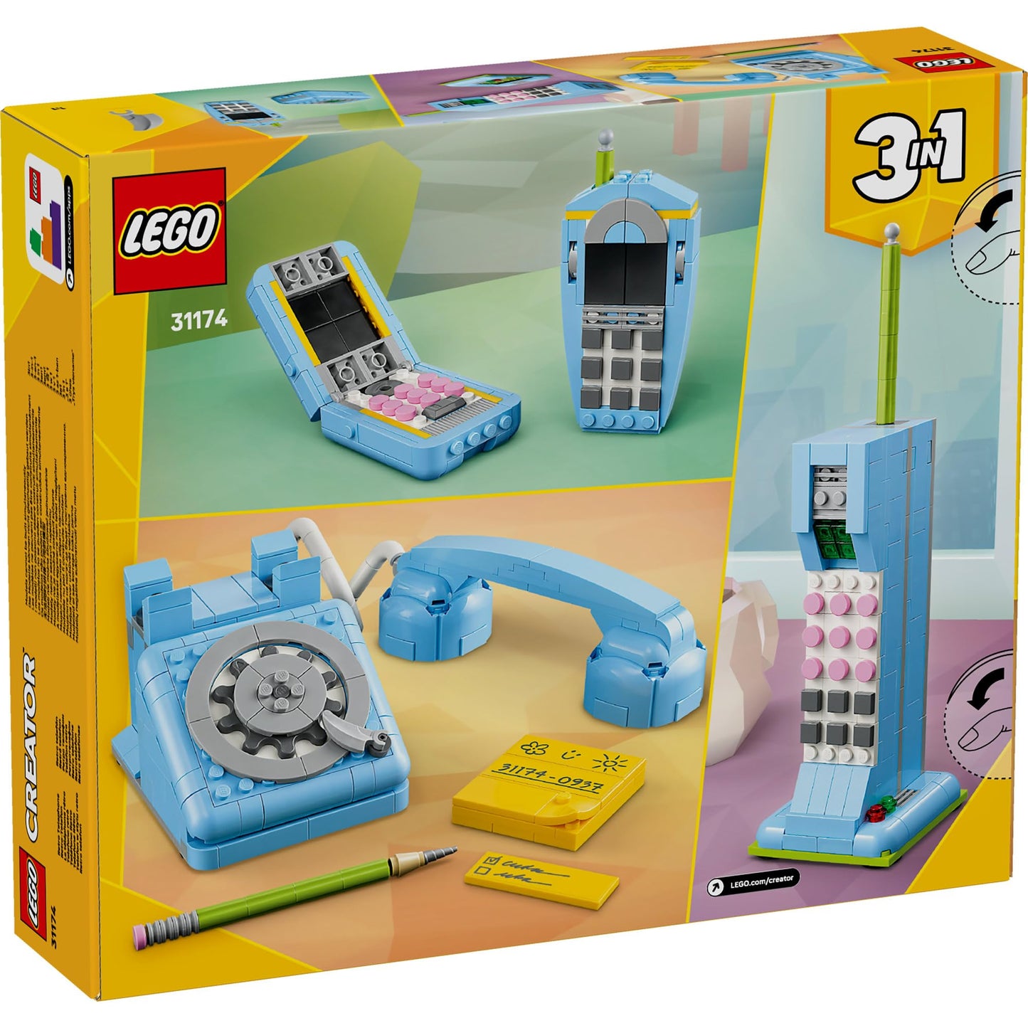 LEGO 31174 Creator 3in1 Retro Telephone Toy with Rotary Dial - Transforms into a 1980s Model or 2 Mobile Phones from the 2000s