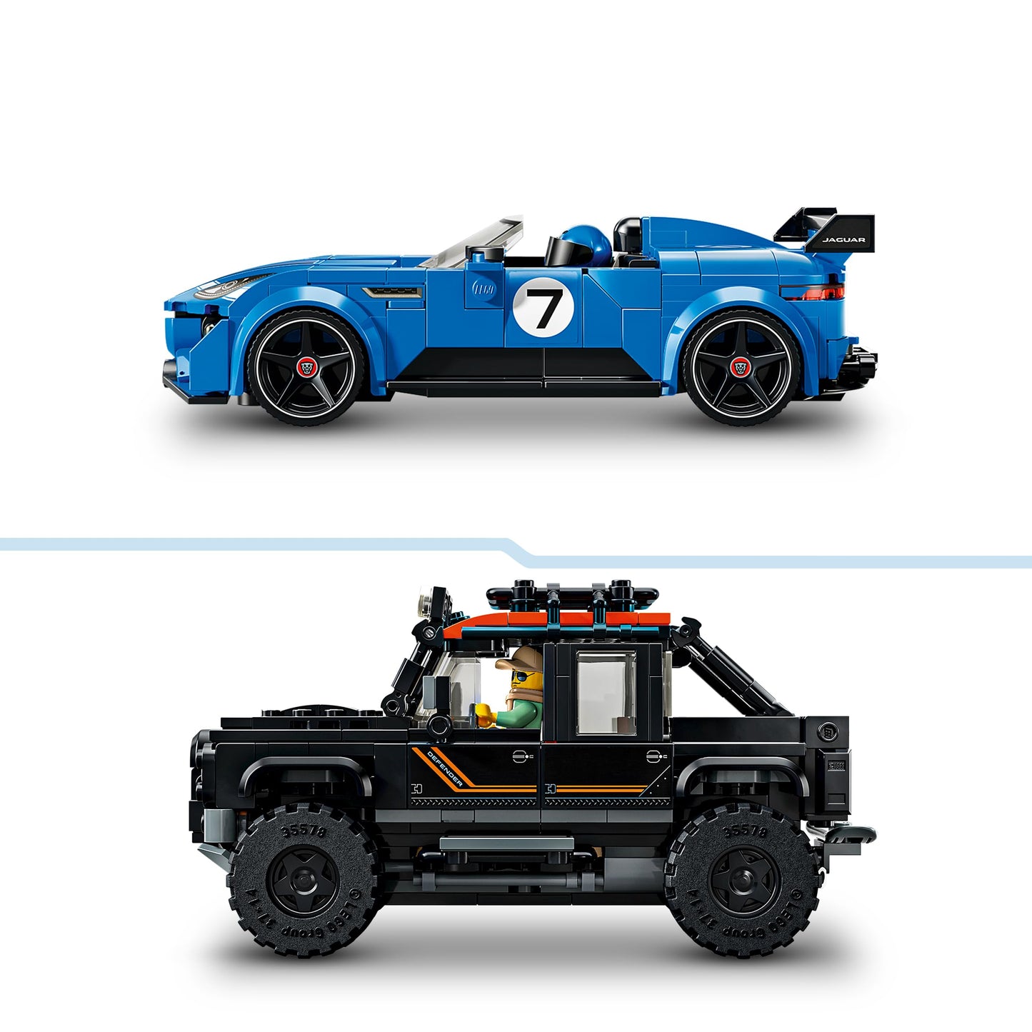 LEGO 77264 Speed Champions Jaguar Project 7 & Land Rover Defender - STEM Model Kit with 2 Car Toys & 2 Driver Minifigures