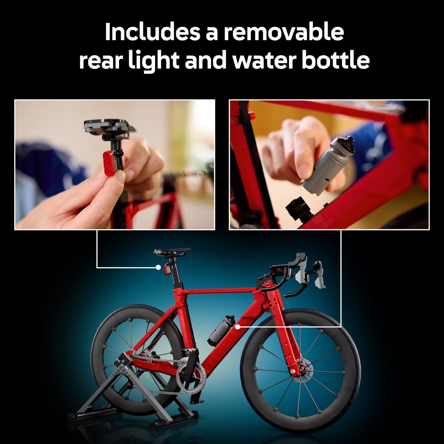 LEGO 11380 Icons Road Bike incl. Rubber Tyres, Derailleurs & Rear-Wheel Stand for Desk Decor