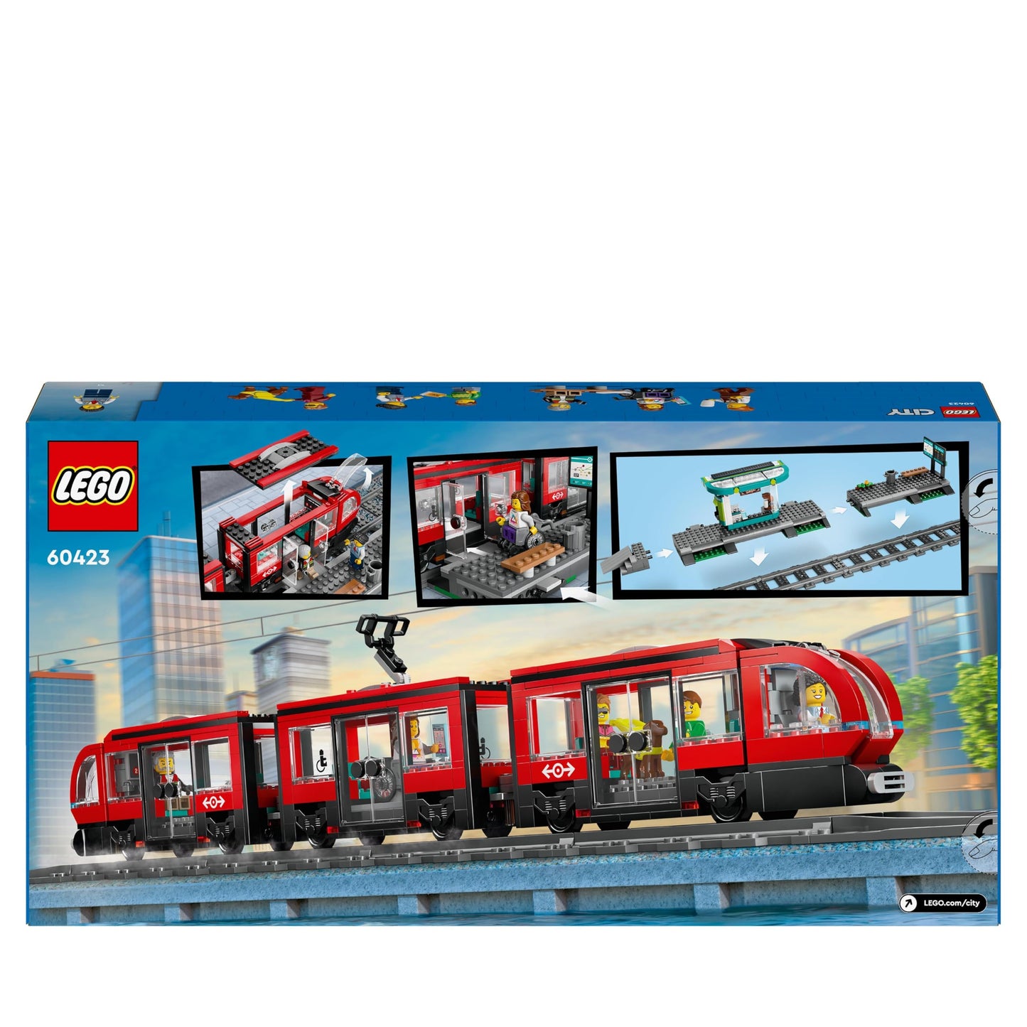 LEGO 60423 City Downtown Tram and Station Vehicle Building Toy Set for 7 Plus Year Old Kids, Boys & Girls, with 6 Minifigures and a Guide Dog Figure