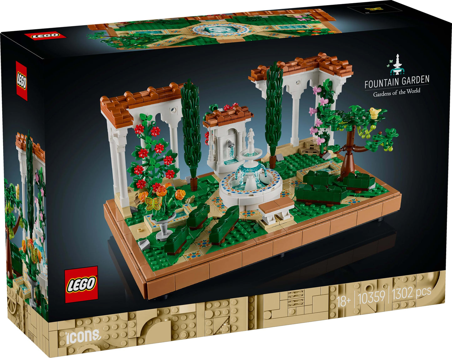 LEGO 10359 Icons Fountain Garden with Cypress Trees, Grapevines, Flowers and Animal Figures