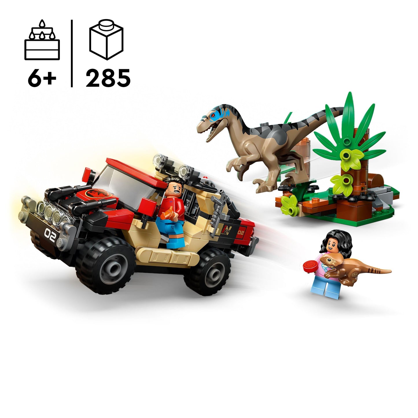 LEGO 76972 Jurassic World Raptor Off-Road Escape Dinosaur Toy - incl. 2 Dino Figures, Off-Road Car Toy & 2 Minifigures