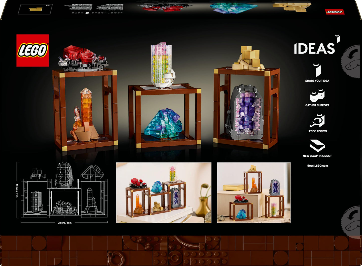 LEGO 21362 Ideas Mineral Collection - Display Model with Crystal Elements incl. Amethyst, Flourite & Tangerine Quartz, plus 3 Stands