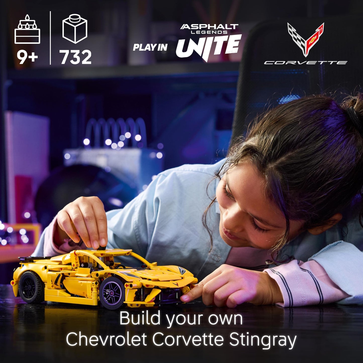 LEGO 42205 Technic Chevrolet Corvette Stingray Race Car Toy, 8-Cylinder Engine and Differential