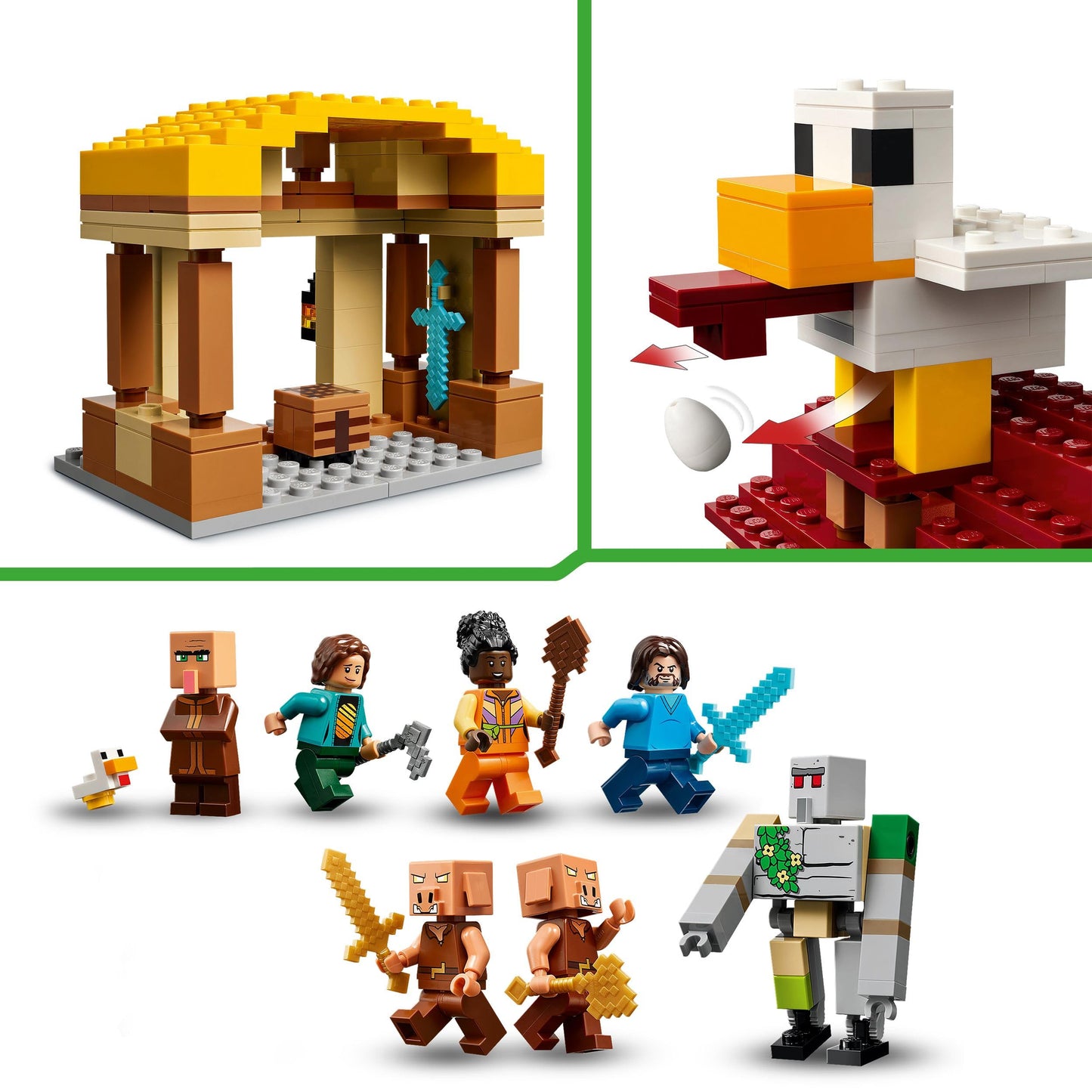 LEGO 21273 Minecraft The Ghast Balloon Village Attack - 4 Minifigures & Iron ...