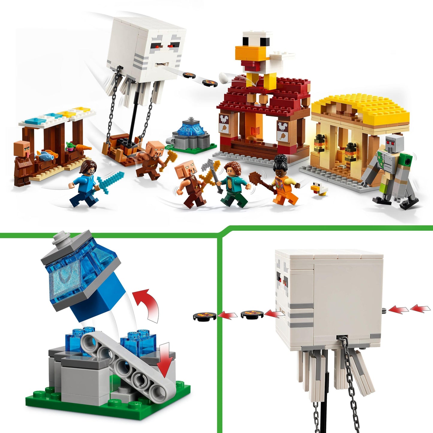 LEGO 21273 Minecraft The Ghast Balloon Village Attack - 4 Minifigures & Iron ...