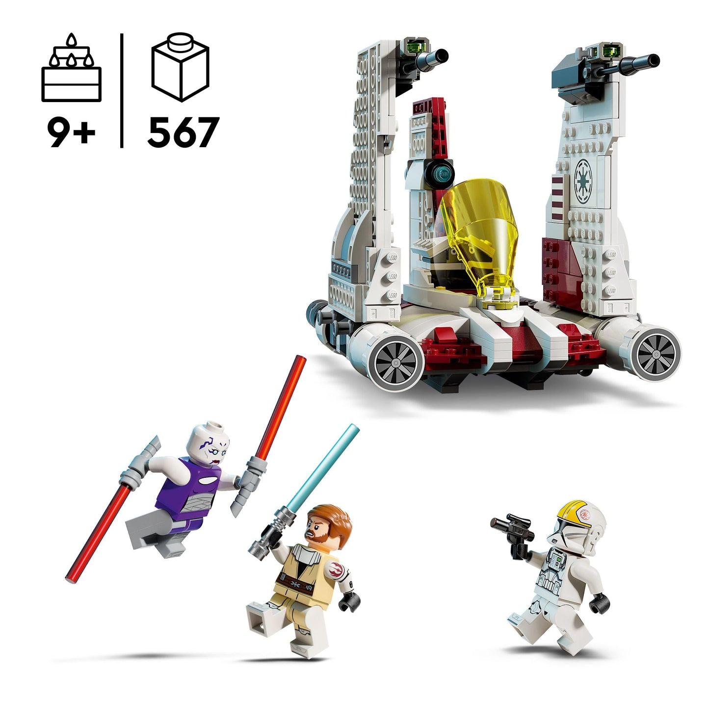 LEGO Star Wars 75432 V-19 Torrent Starfighter Building Toy - 3 Minifigures incl. Obi Wan Kenobi & Asajj Ventress with Lightsabers