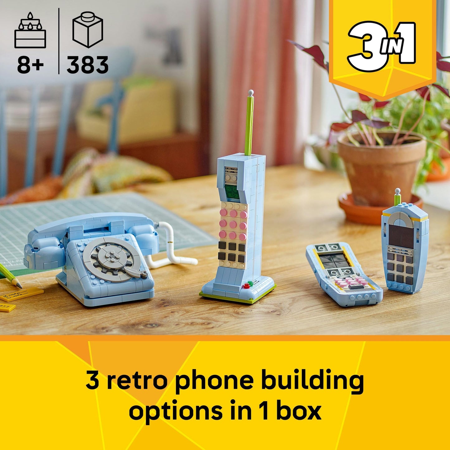 LEGO 31174 Creator 3in1 Retro Telephone Toy with Rotary Dial - Transforms into a 1980s Model or 2 Mobile Phones from the 2000s