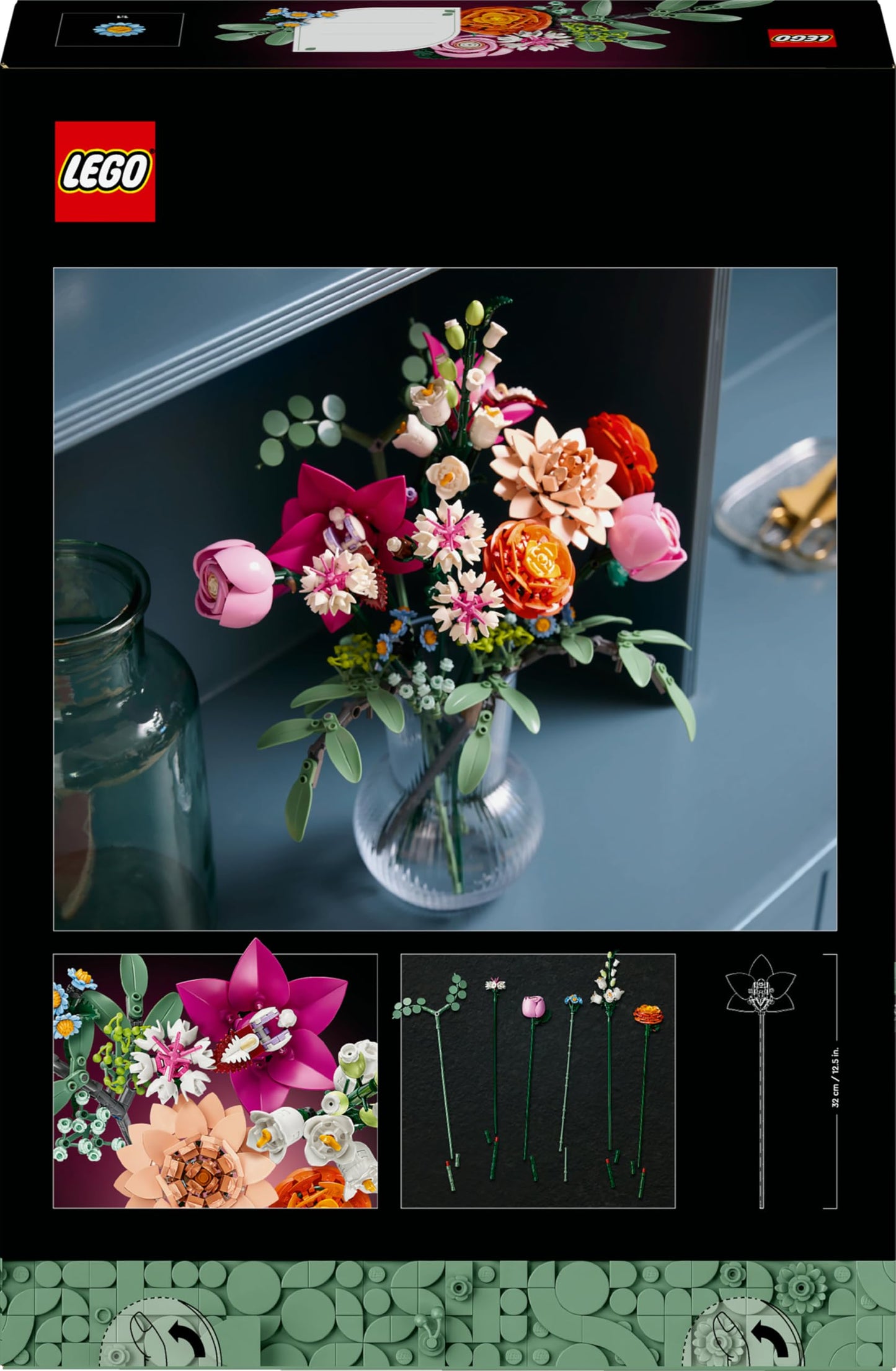 LEGO 10342 Botanicals Pretty Pink Flower Bouquet Set for Adults - Floral Home Decor Building Kit with Artificial Roses, Daisies, Cornflowers and Elderflowers - Nature Gifts for Women and Men - 10342