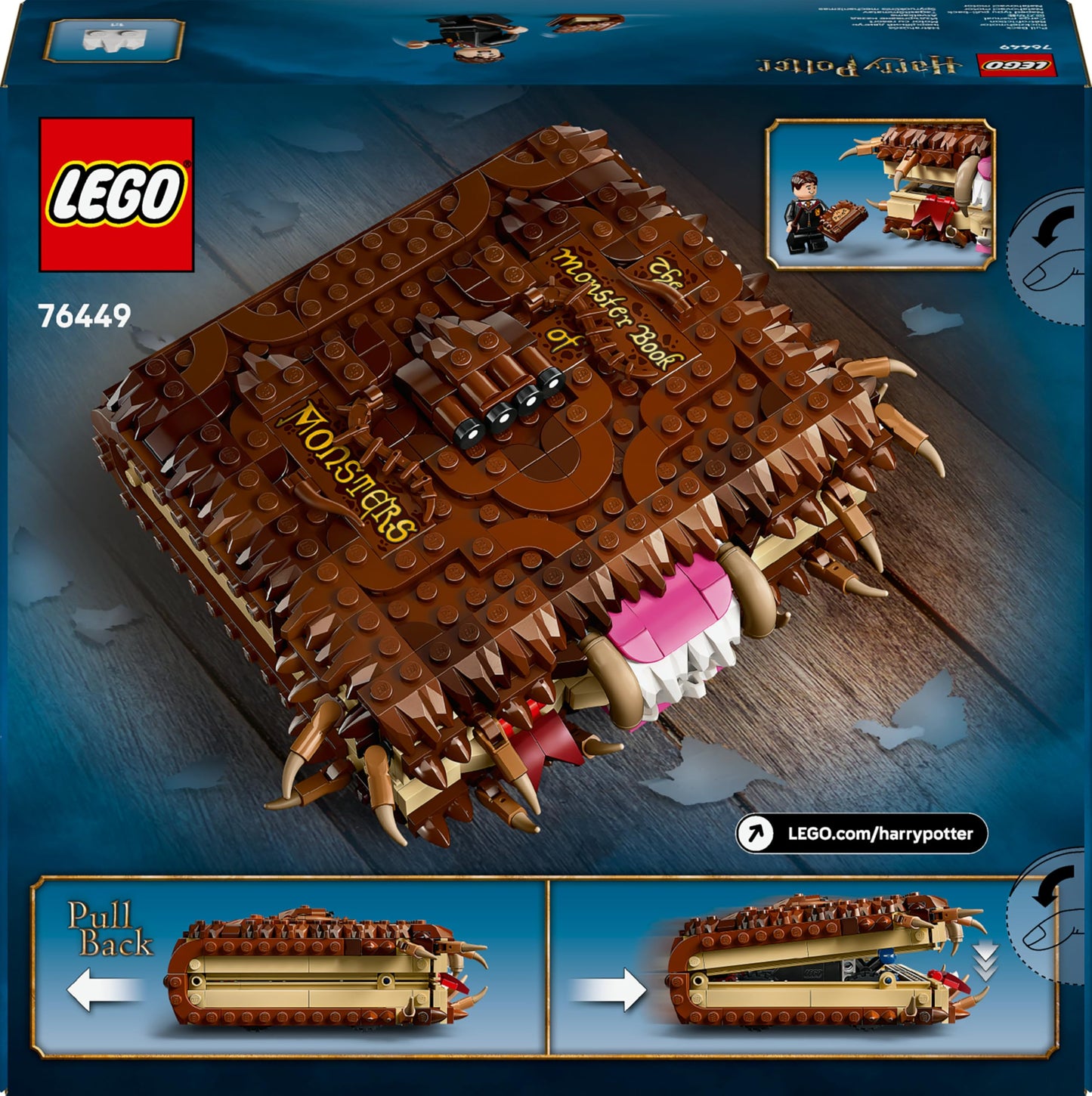 LEGO 76449 Harry Potter Chomping Monster Book Of Monsters – Interactive Toy with Pull-Back Motor & Chomping Mouth – incl. Neville Longbottom Minifigure