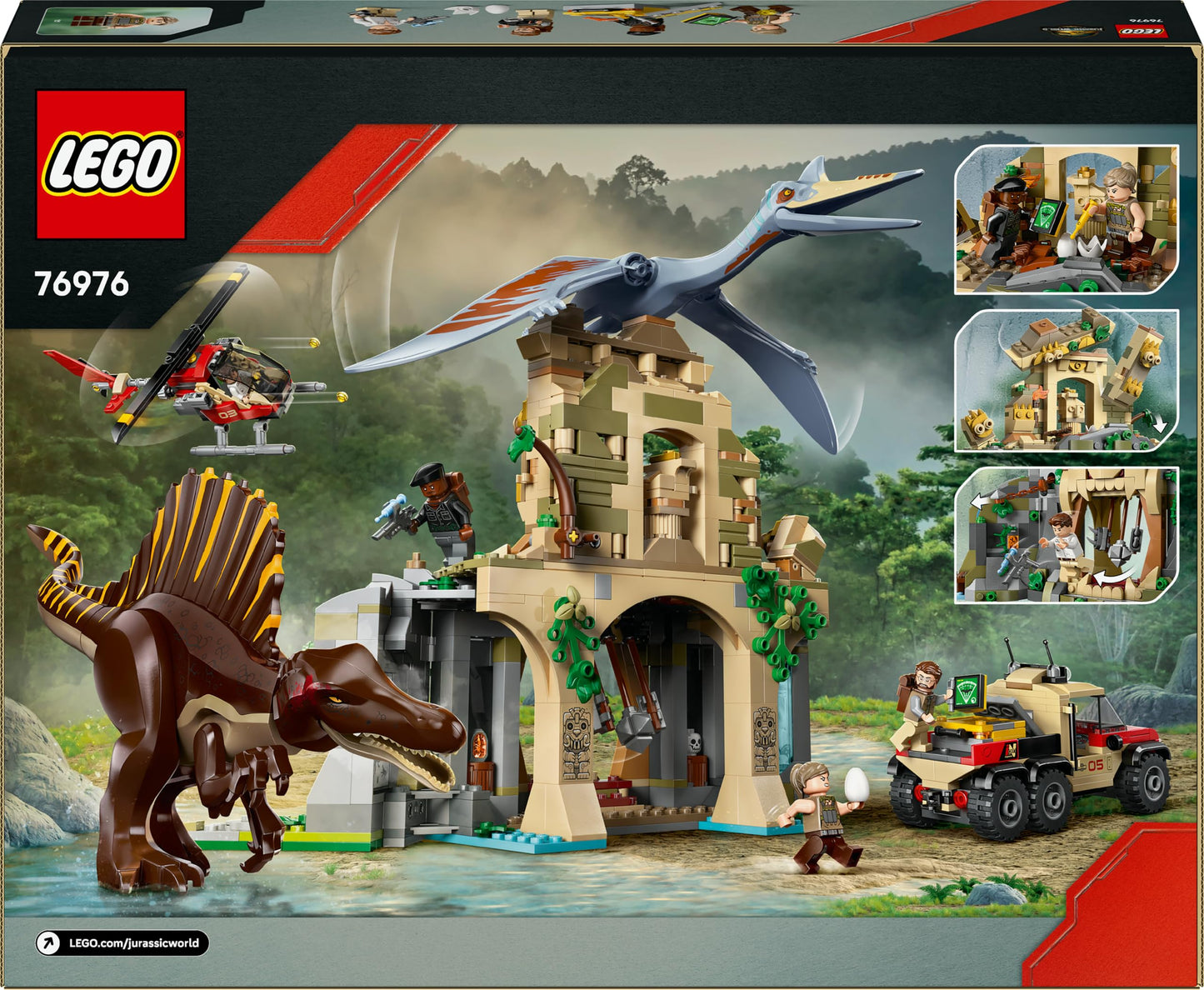 LEGO 76976 Jurassic World Spinosaurus & Quetzalcoatlus Air Mission Toy - incl. 2 Dinosaur Figures, Truck & Helicopter Toys plus 4 Minifigures