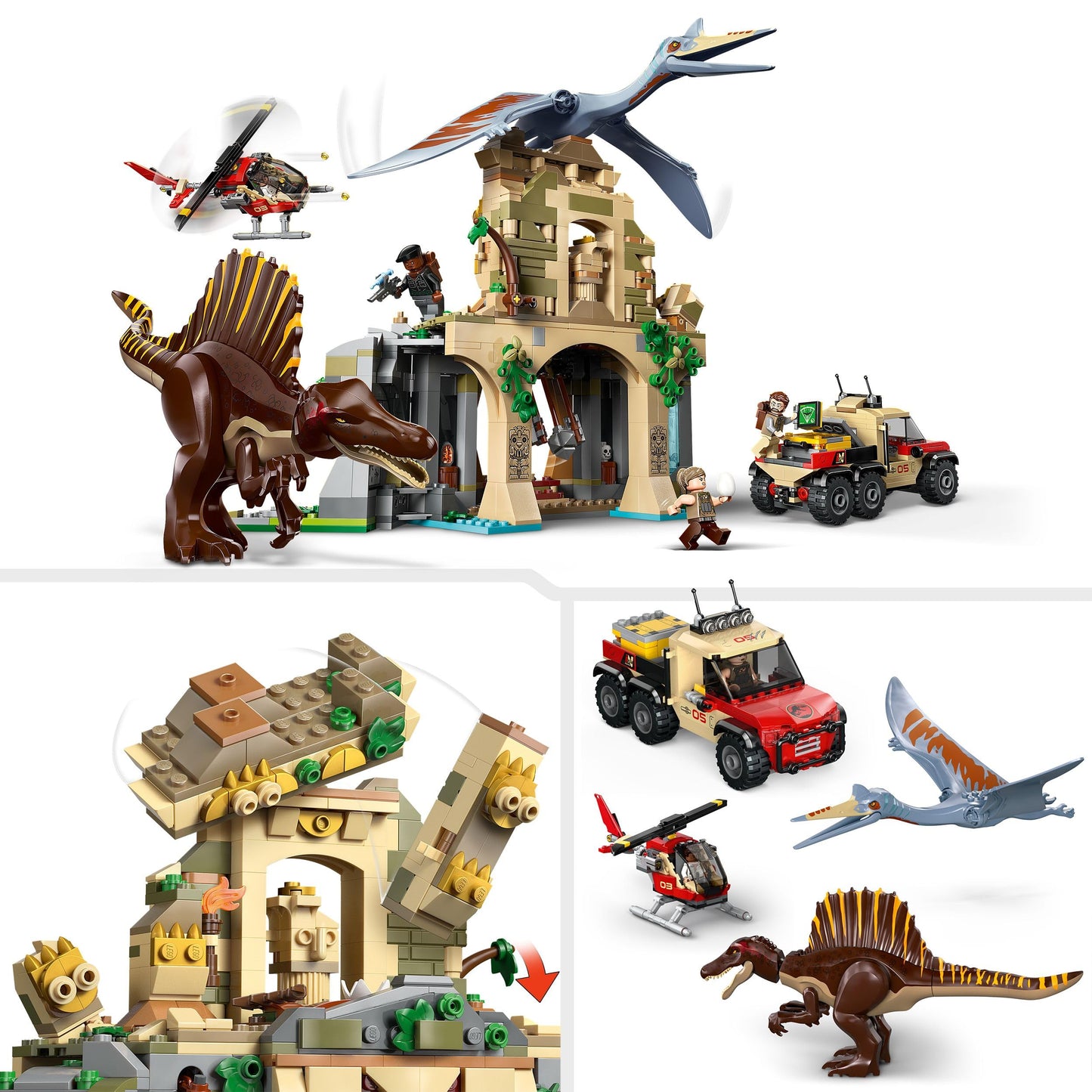 LEGO 76976 Jurassic World Spinosaurus & Quetzalcoatlus Air Mission Toy - incl. 2 Dinosaur Figures, Truck & Helicopter Toys plus 4 Minifigures