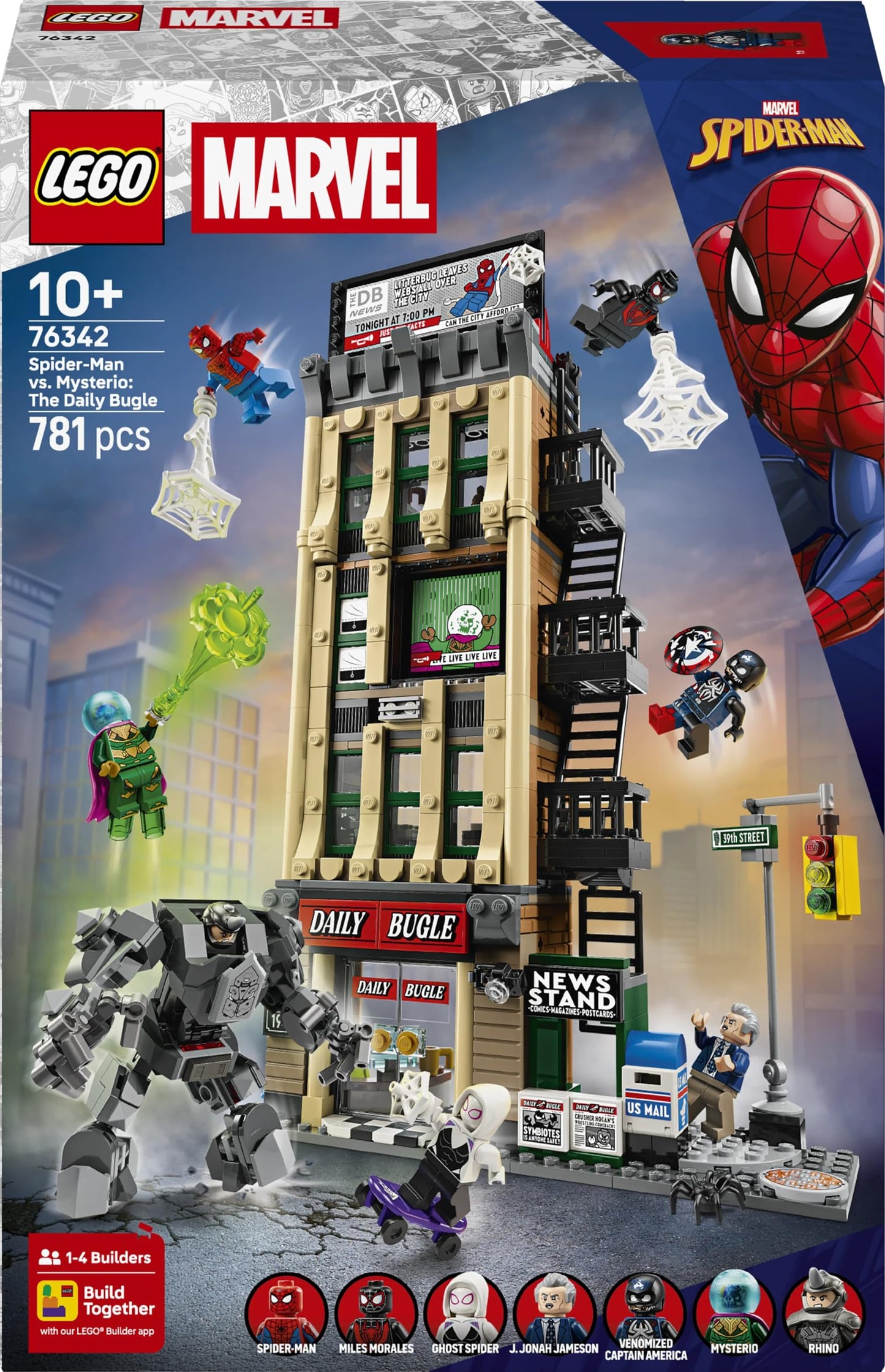 LEGO 76342 Marvel Spider-Man vs. Mysterio : The Daily Bugle Building - Superhero Toy with Mech Action Figure & 7 Minifigures