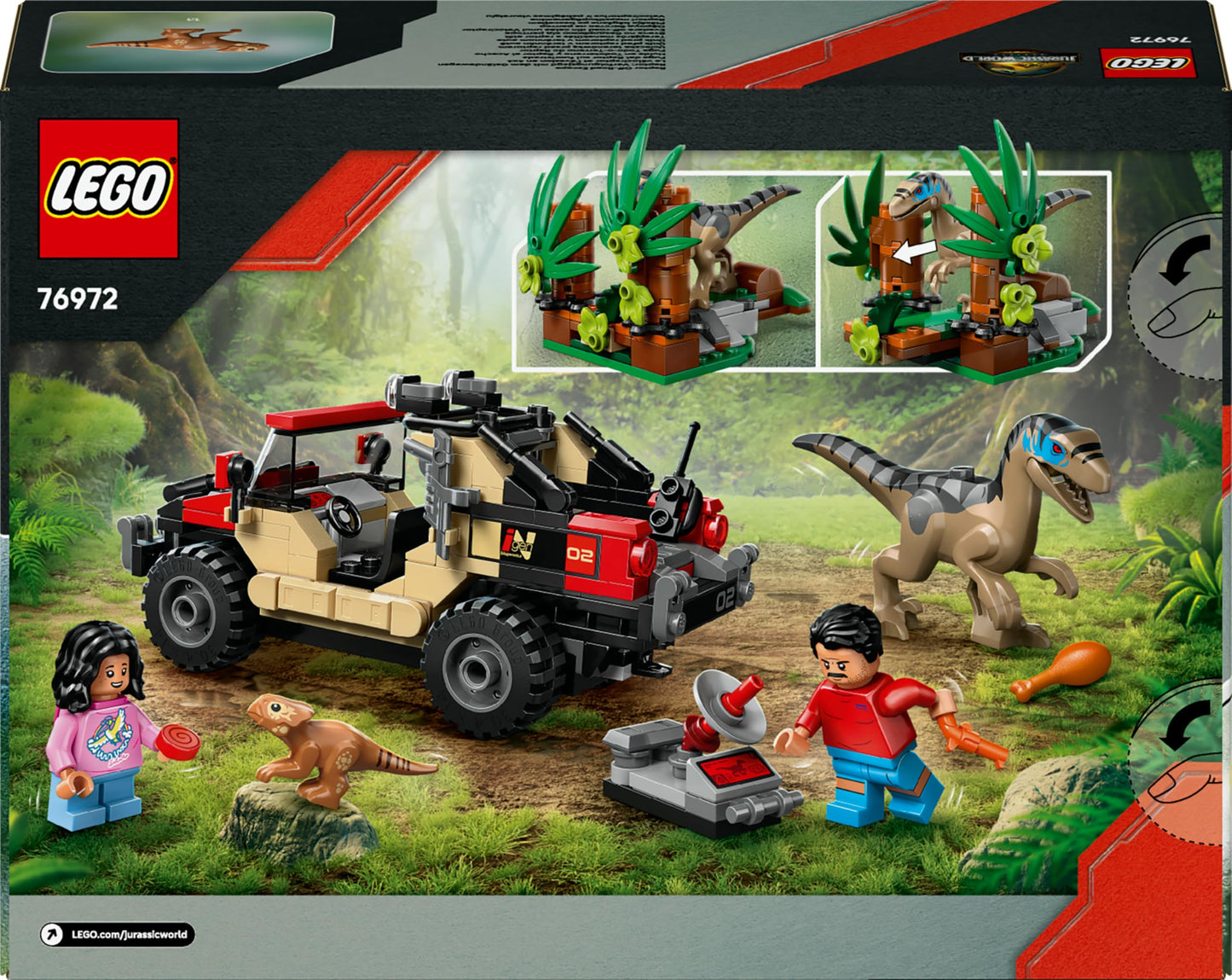 LEGO 76972 Jurassic World Raptor Off-Road Escape Dinosaur Toy - incl. 2 Dino Figures, Off-Road Car Toy & 2 Minifigures