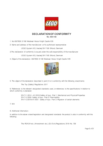 LEGO 31168 Creator 3in1 Medieval Horse Knight Castle Toy - Transforms into a Jousting Tournament Scene or a Town - incl. 6 Minifigures