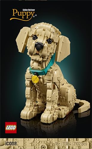 LEGO 11384 Icons Golden Retriever Puppy - 3D Animal Figure Display Model with Collar & Medallion