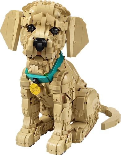 LEGO 11384 Icons Golden Retriever Puppy - 3D Animal Figure Display Model with Collar & Medallion