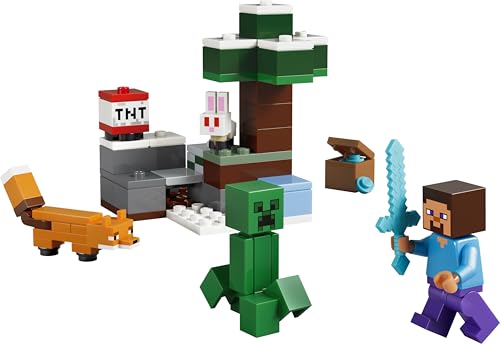 LEGO 21583 Minecraft Steve's Taiga Adventure Toy - incl. a Steve Minifigure with a Diamond Sword, Creeper, Fox, Baby Bunny Figures